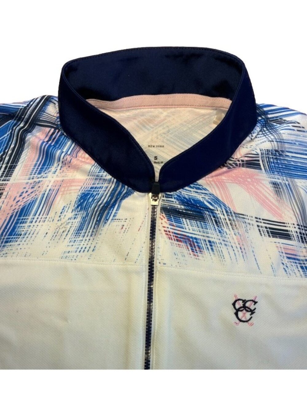 Ladies Sleeveless Sports Top White /Blue Polo1/4 Zipper Golf Tennis Recreation